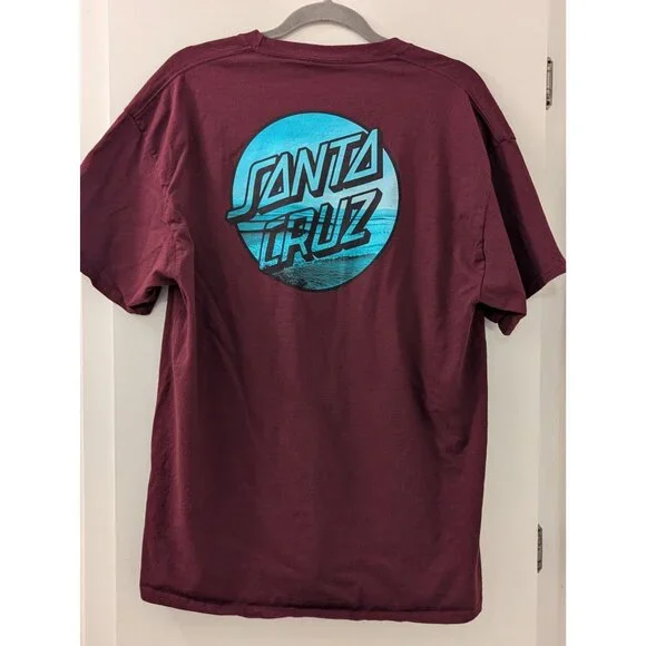 Santa Cruz Burgundy Short Sleeve T-Shirt XL 100% Cotton With Logo Front & Back - Picture 3 of 6